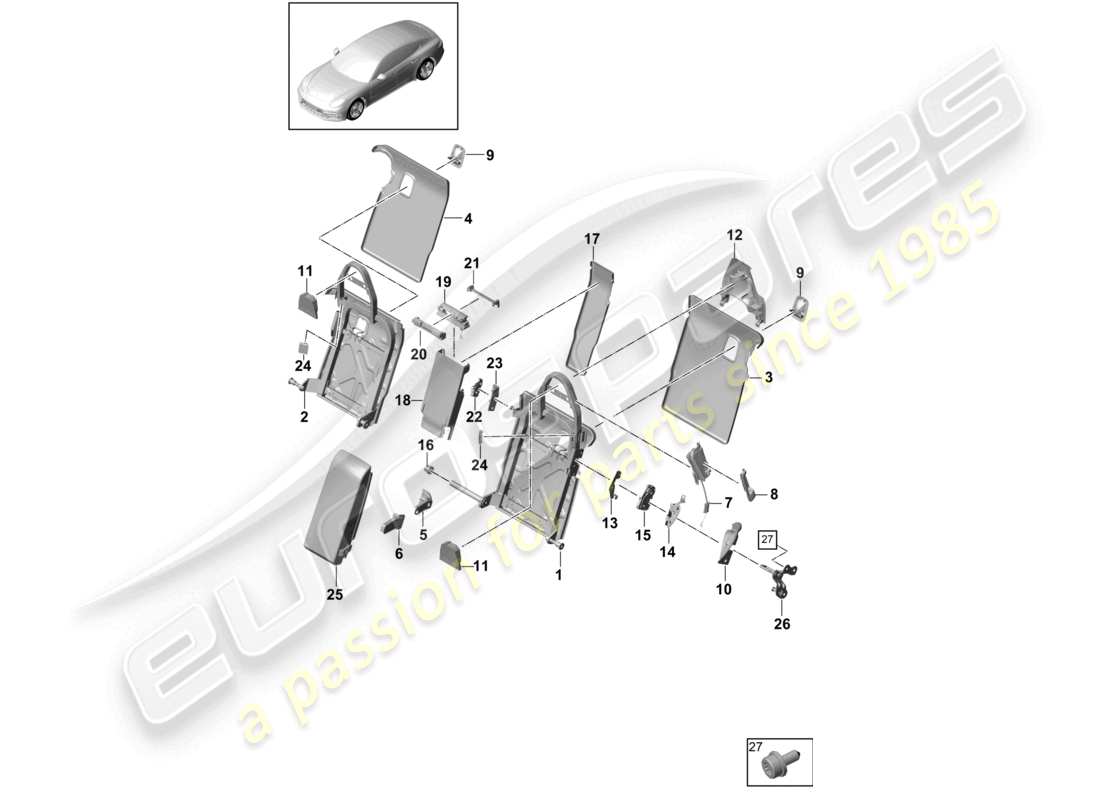 porsche 2022 (panamera 971-2) respaldo del asiento trasero accesorios de acabado versión confort versión deportiva diagrama de piezas