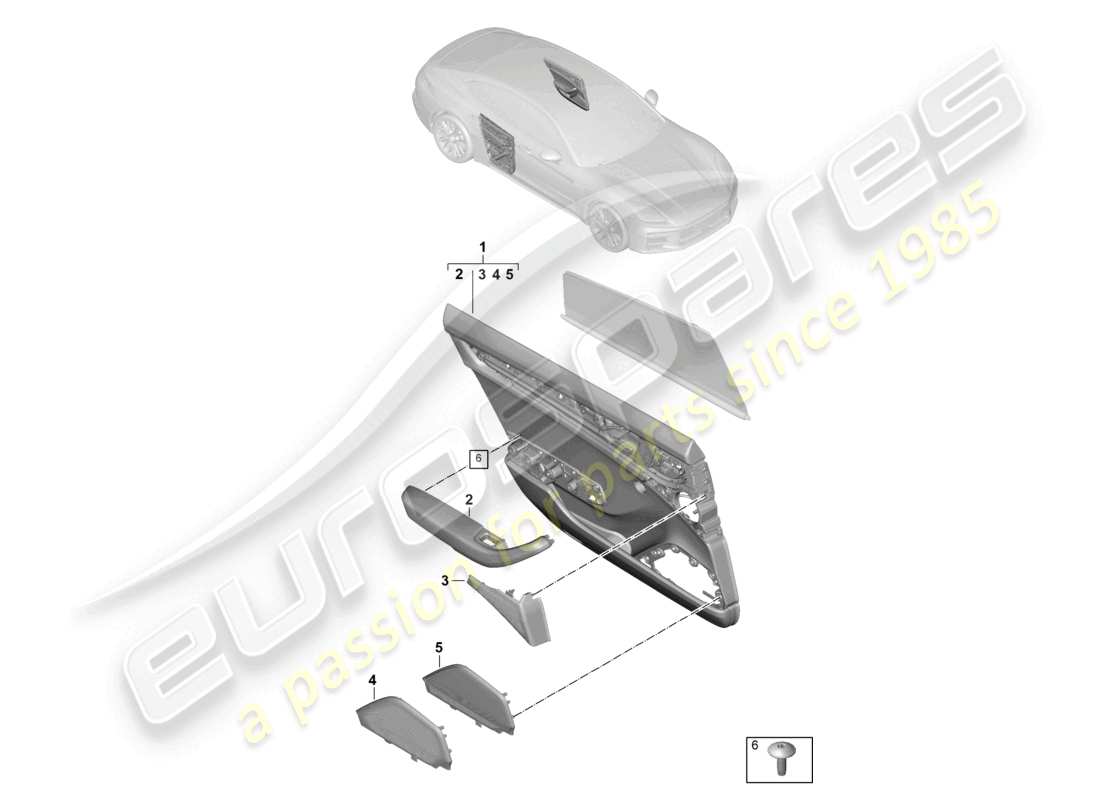porsche 2025 (panamera 976) panel de puerta puertas traseras con persiana enrollable de cuero sintético/cuero diagrama de piezas