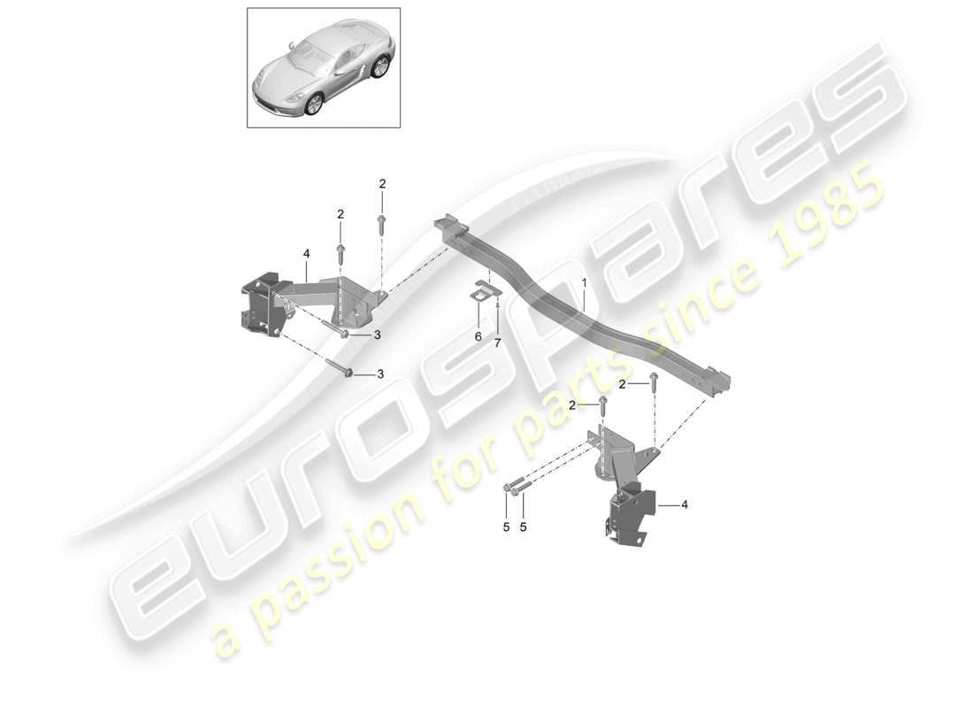porsche 2022 (718 cayman) diagrama de piezas del travesaño