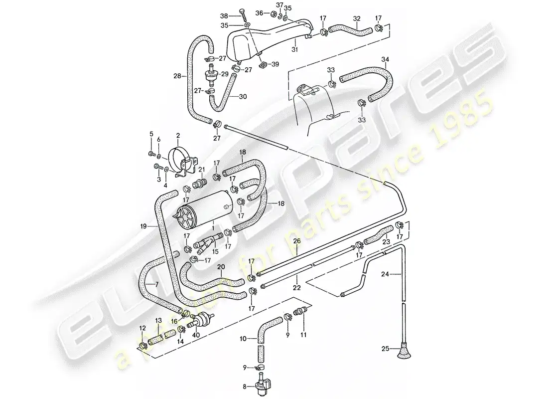 porsche 1990 (928) ventilación del tanque diagrama de piezas