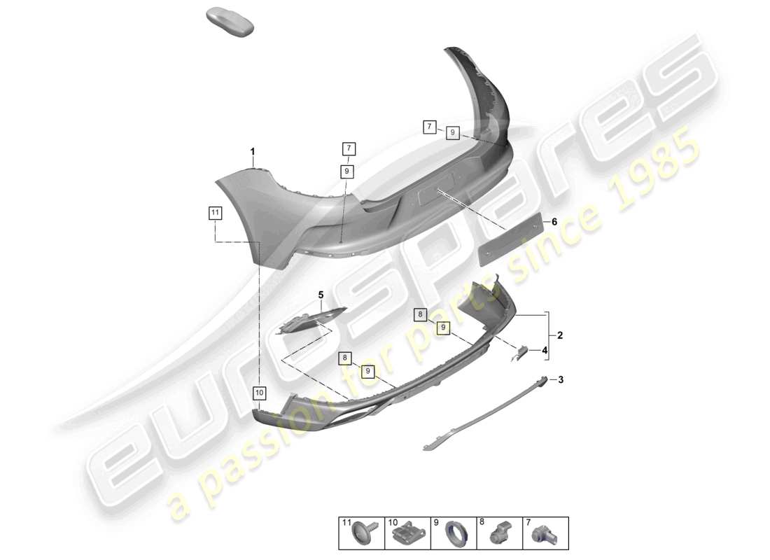 porsche 2025 (panamera 976) diagrama de pieza del parachoques trasero