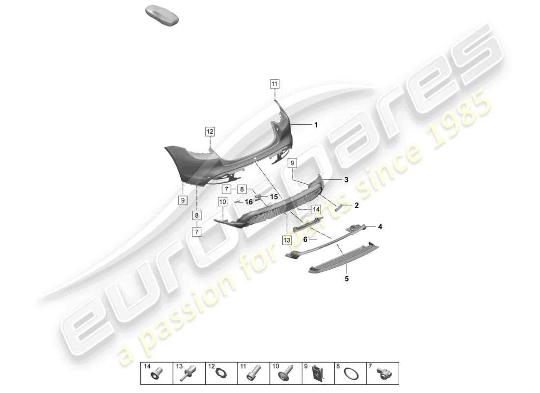 porsche 2026 (taycan 9j1-2) parachoques trasero paquete sport design diagrama de piezas