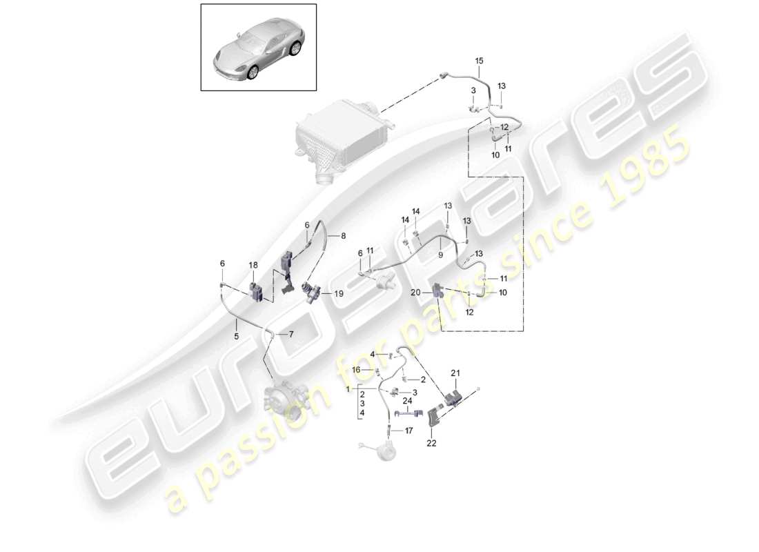 porsche 2021 (718 cayman) diagrama de piezas de la válvula de derivación de la bomba de refrigerante de la válvula de descarga de la línea de control
