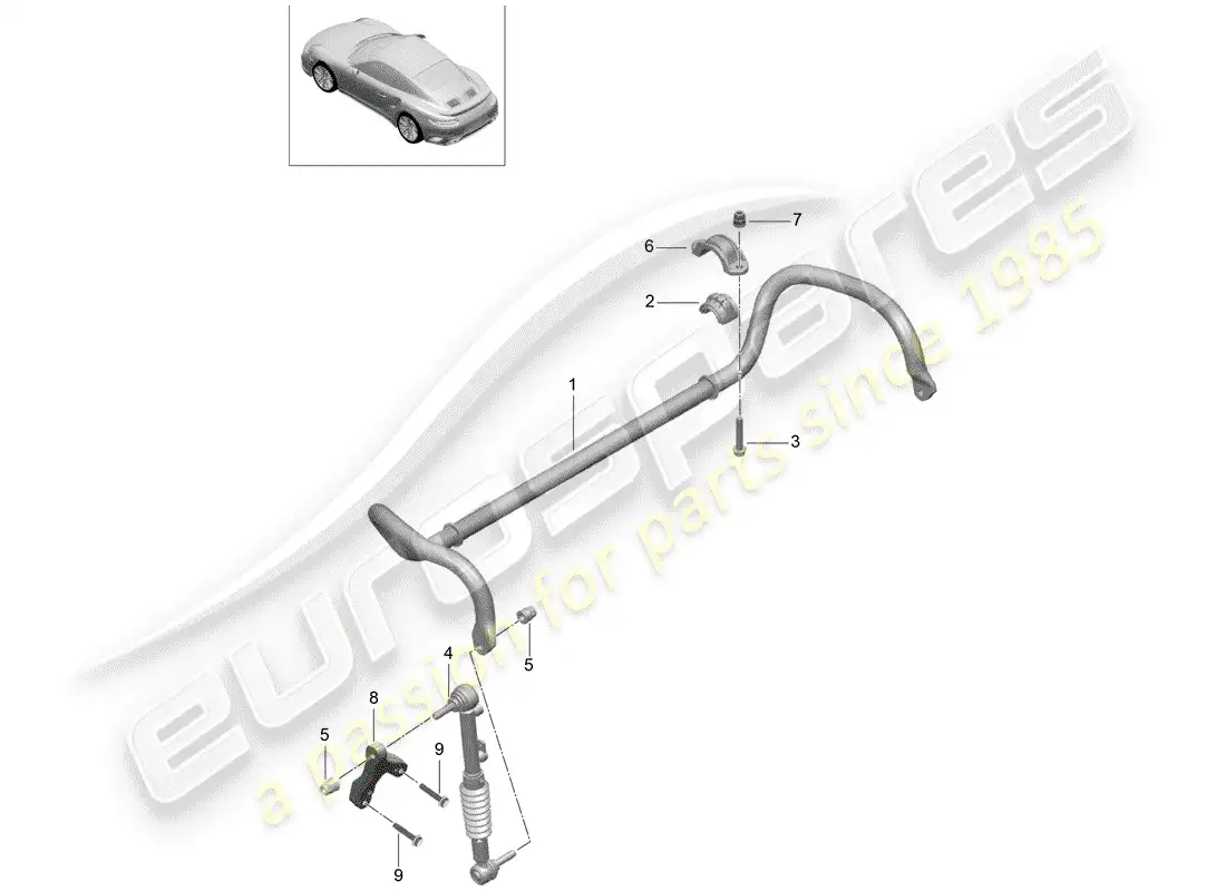 porsche 2016 (991-1 turbo) estabilizador diagrama de piezas