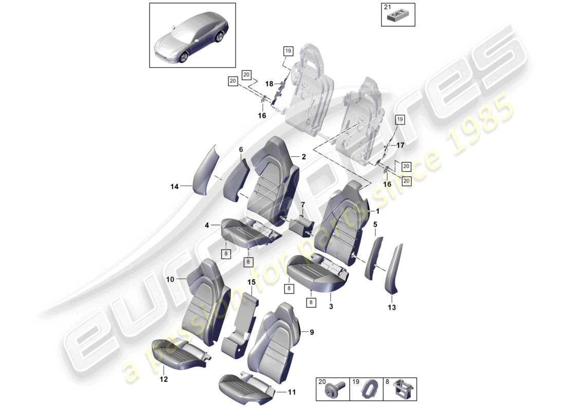 porsche 2022 (panamera 971-2) asiento trasero versión deportiva pieza de espuma diagrama de piezas