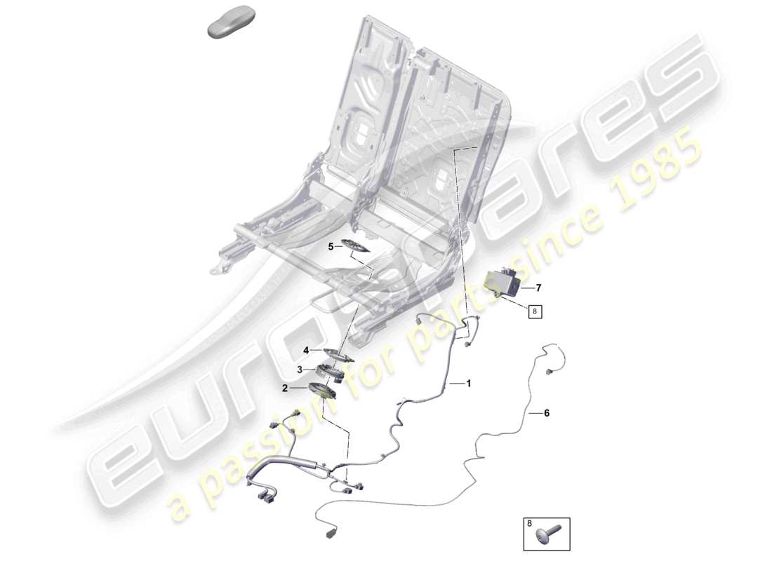 porsche 2025 (cayenne e3 pa) diagrama de piezas del asiento trasero eléctrico