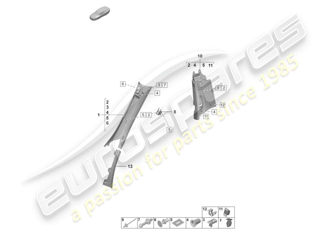 porsche 2023 (992-1 gt3/rs/st) moldura del pilar a moldura del pilar b diagrama de piezas