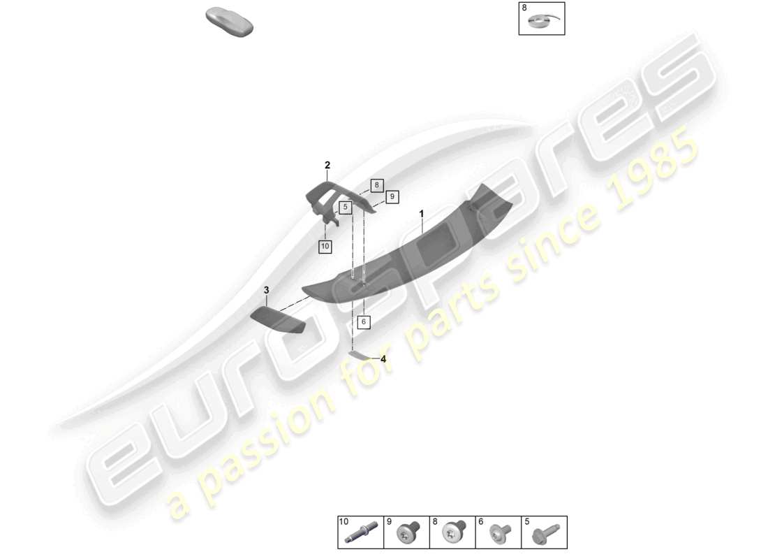 porsche 2026 (992-2 gt3) diagrama de piezas del spoiler trasero