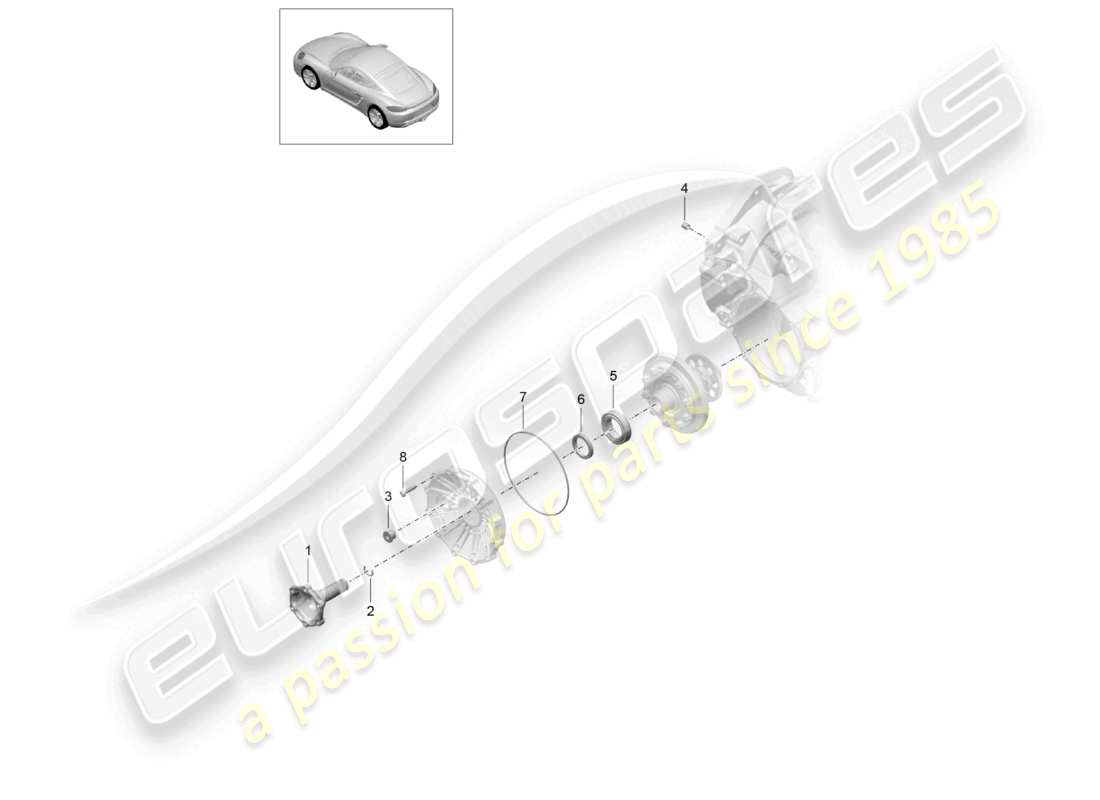 porsche 2026 (718 cayman) caja de cambios manual piezas individuales diferencial de deslizamiento limitado diagrama de piezas de la brida de transmisión