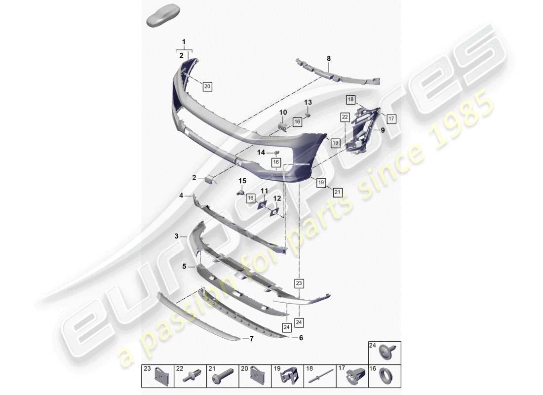 porsche 2023 (cayenne e3 pa) diagrama de pieza del parachoques delantero