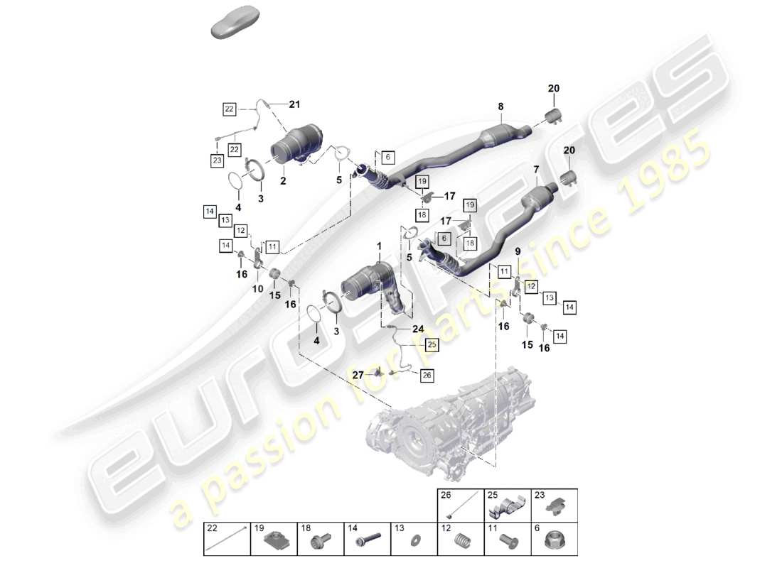 porsche 2023 (cayenne e3 pa) sistema de escape filtro de partículas de gasolina tubo de escape con catalizador sonda lambda diagrama de piezas