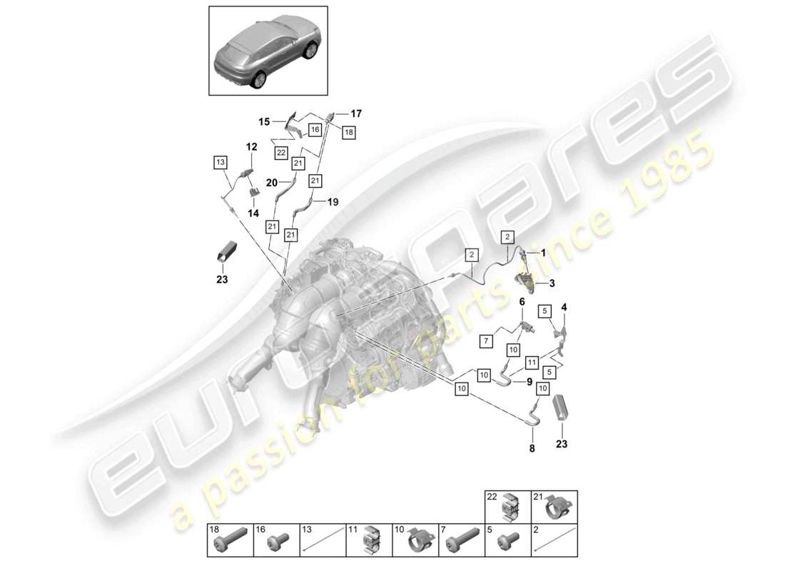 porsche 2021 (macan) sensor de diferencia de presión sensor de temperatura de los gases de escape para vehículos con filtro de partículas de gasolina diagrama de piezas