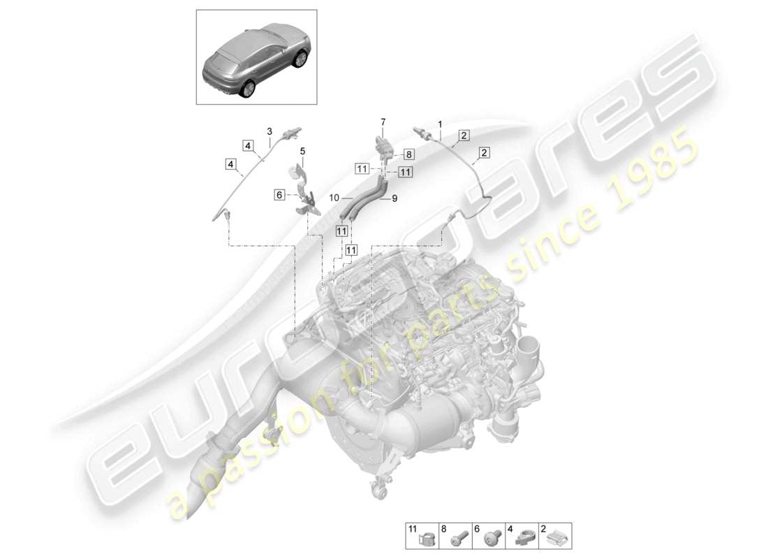 porsche 2021 (macan) sensor de diferencia de presión sensor de temperatura de los gases de escape para vehículos con filtro de partículas de gasolina diagrama de piezas