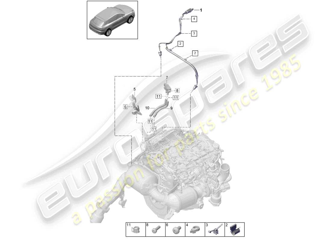 porsche 2021 (macan) sensor de diferencia de presión sensor de temperatura de los gases de escape para vehículos con filtro de partículas de gasolina diagrama de piezas