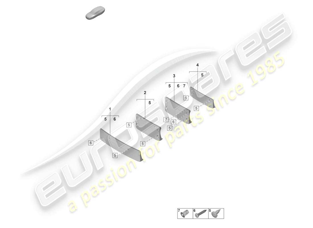 porsche 2023 (992-1 gt3/rs/st) porta matrícula diagrama de piezas