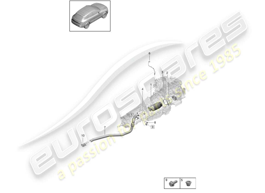porsche 2021 (macan) diagrama de piezas de la sonda lambda del convertidor catalítico