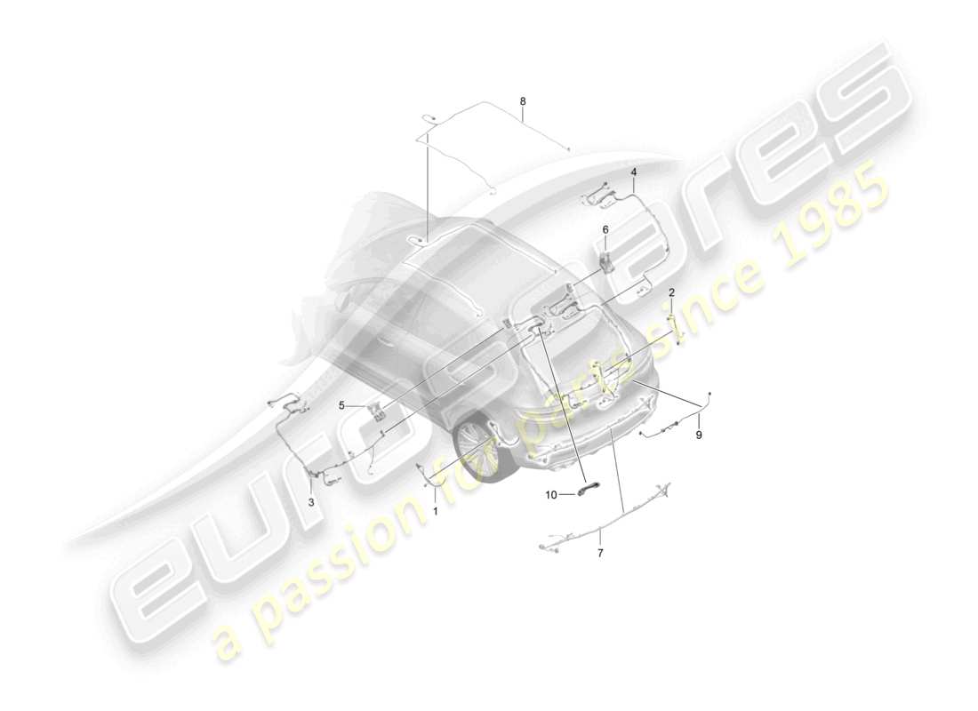 porsche 2021 (macan) juego de cables moldura del techo del extremo trasero sistema de frenos antibloqueo de la tapa trasera -abs- indicador de desgaste de las pastillas de freno diagrama de piezas del eje trasero