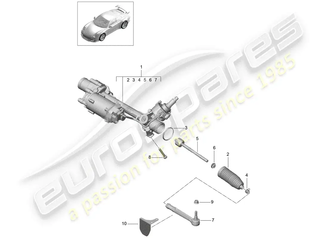 porsche 2016 (991-1 r/gt3/rs) aparato de gobierno diagrama de piezas