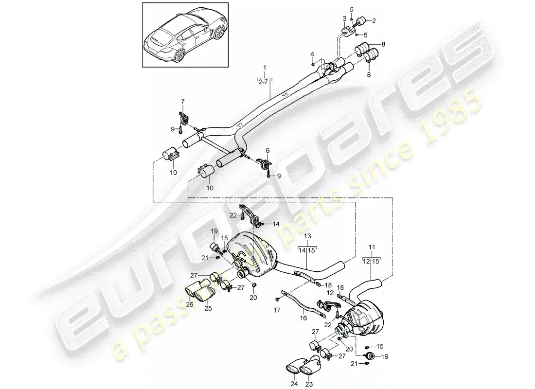 porsche 2010 (panamera 970) sistema de escape diagrama de piezas