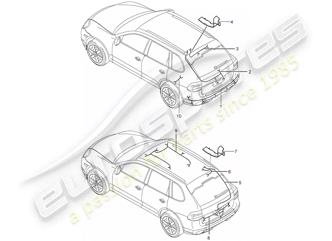 porsche 2010 (cayenne e1 9pa) cableando arneses diagrama de piezas