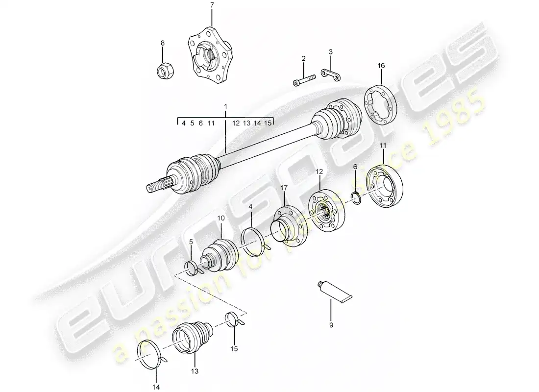 porsche 2008 (997-1 turbo / gt2) diagrama de piezas del eje de transmisión