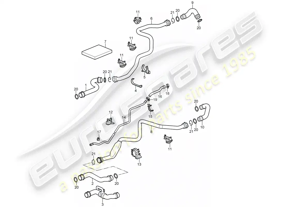 porsche 2008 (997-1 turbo / gt2) refrigeración por agua 1 diagrama de piezas