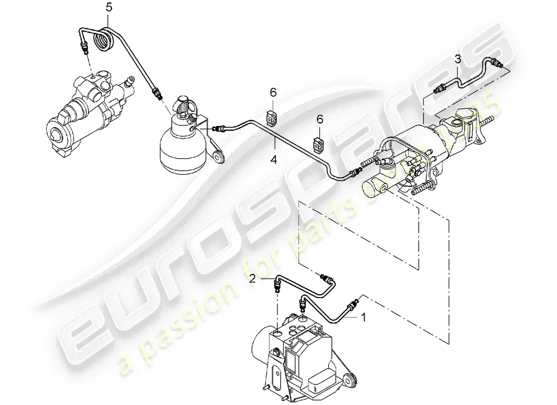 porsche 2005 (carrera gt) líneas de freno - extremo delantero diagrama de piezas