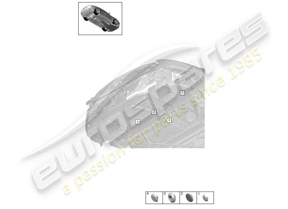porsche 2022 (panamera 971-2) diagrama de piezas del extremo trasero inferior de los tapones