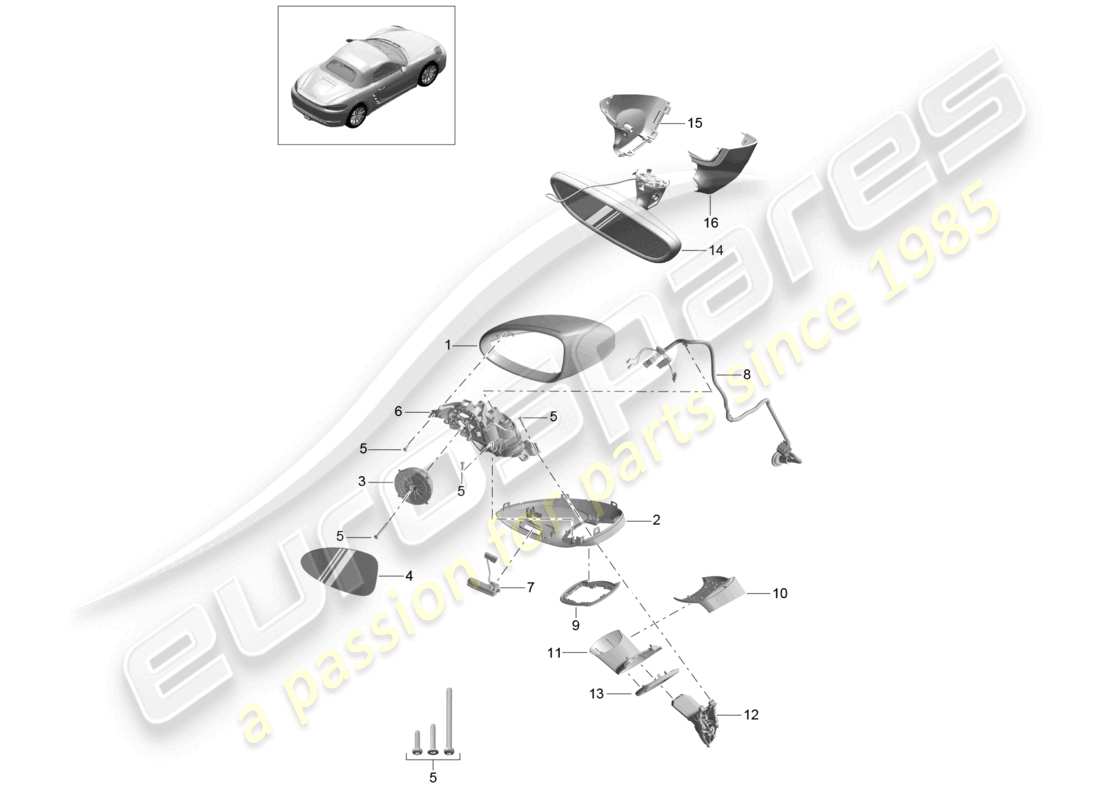 porsche 2023 (718 boxster) espejo exterior espejo interior diagrama de piezas