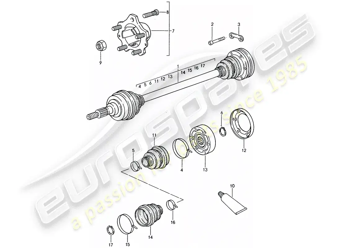 porsche 1998 (993) eje de transmisión - cubo de la rueda trasera diagrama de piezas