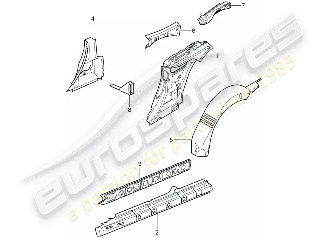 porsche 2008 (997-1 turbo / gt2) panel lateral diagrama de piezas