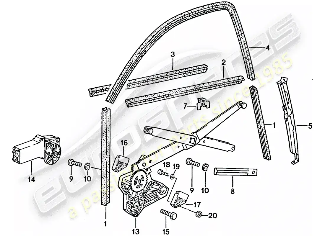 porsche 1990 (944) regulador de elevalunas - canal de vidrio diagrama de piezas