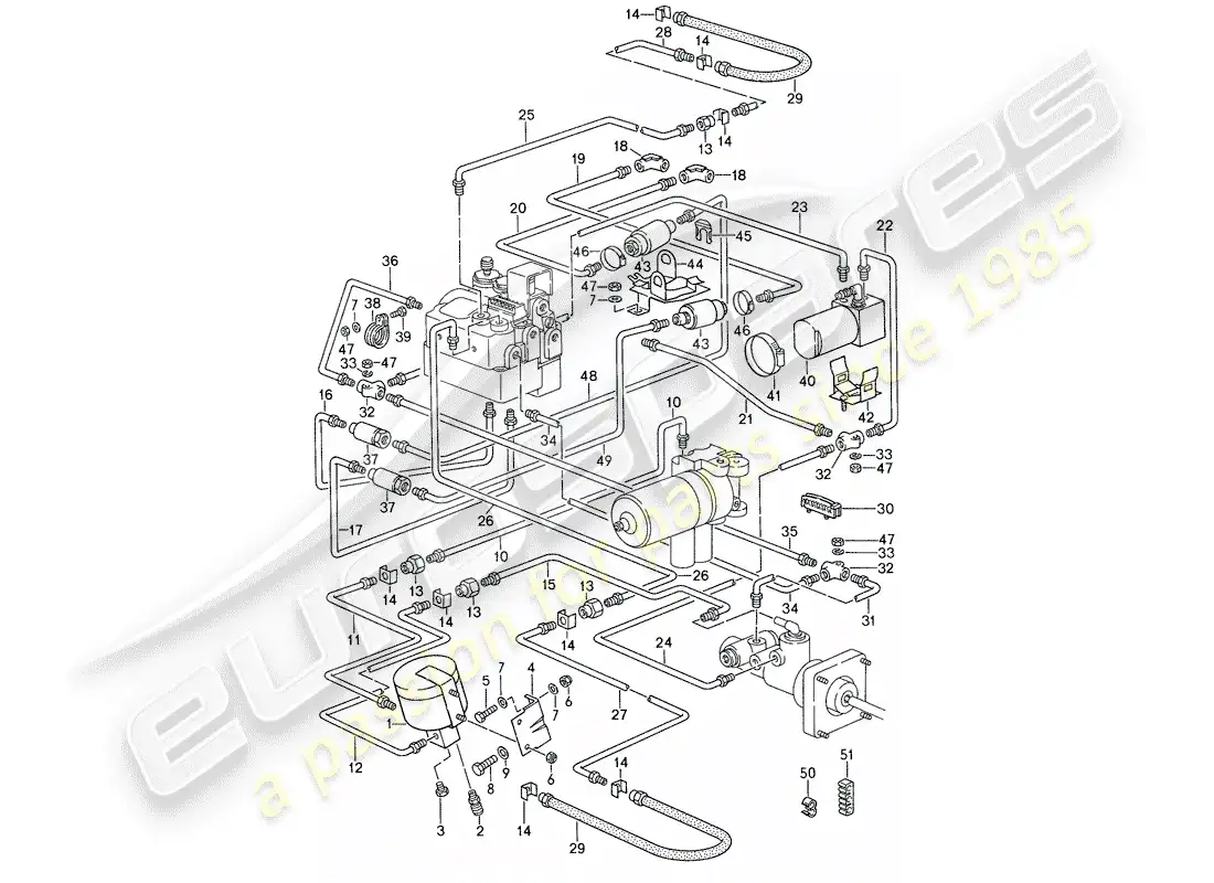 porsche 1987 (959) líneas de freno - unidad de presión diagrama de piezas