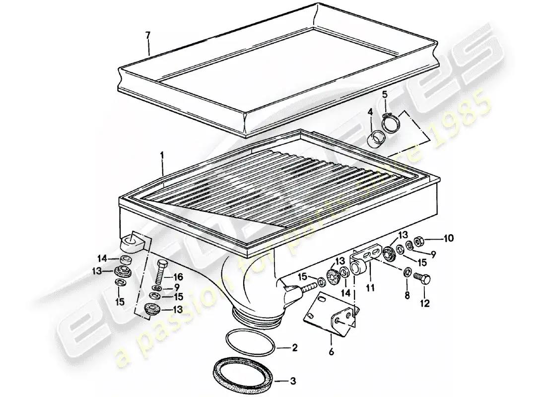 porsche 1983 (911) enfriador de aire de carga diagrama de piezas