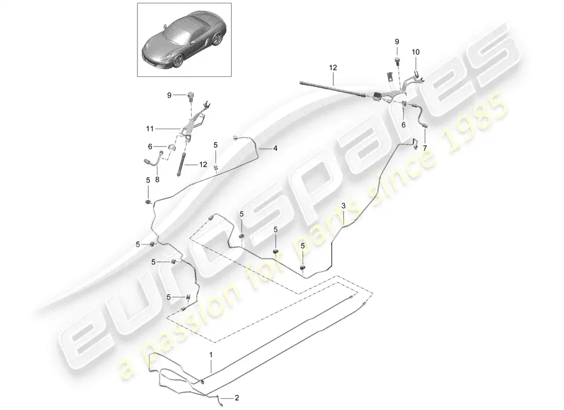 porsche 2013 (981 boxster) líneas de freno diagrama de piezas