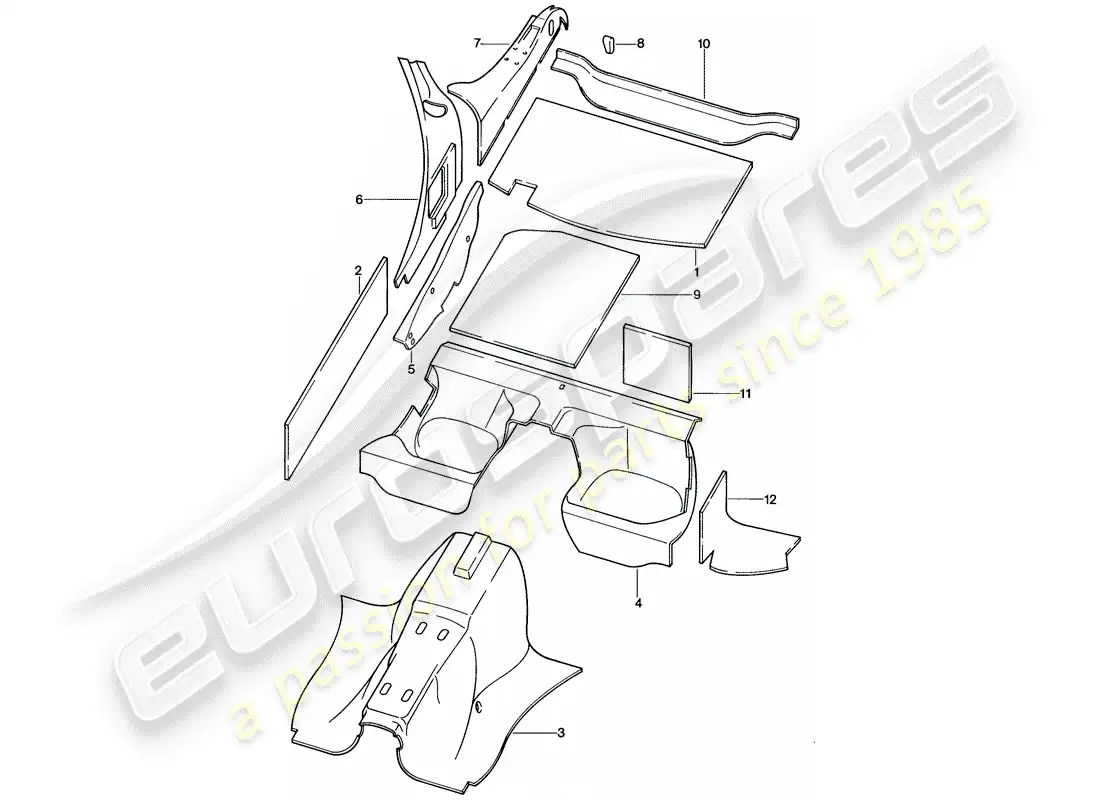 porsche 1985 (928) carcasa del cuerpo - absorbentes de sonido diagrama de piezas
