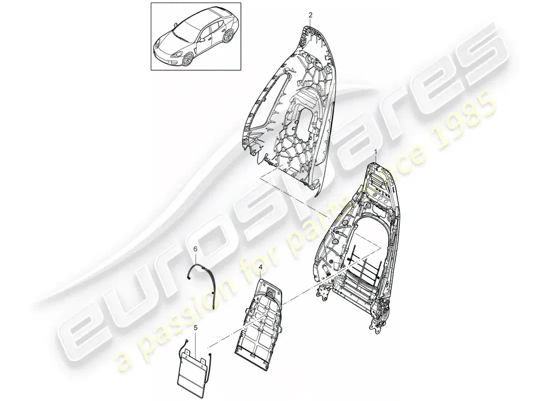 porsche 2015 (panamera 970) carcasa del respaldo diagrama de piezas