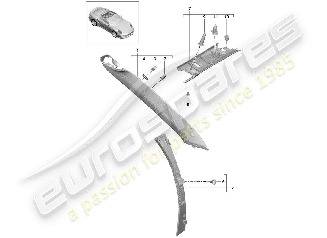 porsche 2018 (991-2 turbo) diagrama de piezas del pilar a