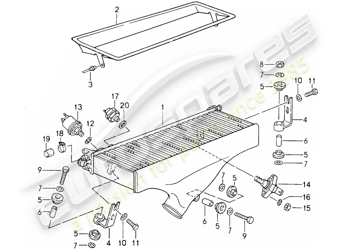porsche 1993 (964) enfriador de aire de carga diagrama de piezas