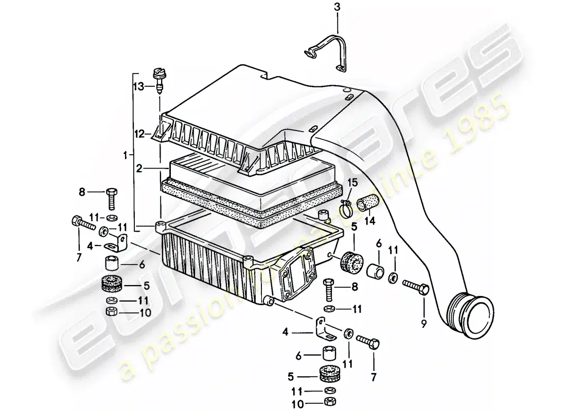 porsche 1988 (944) sistema de limpieza de aire diagrama de piezas