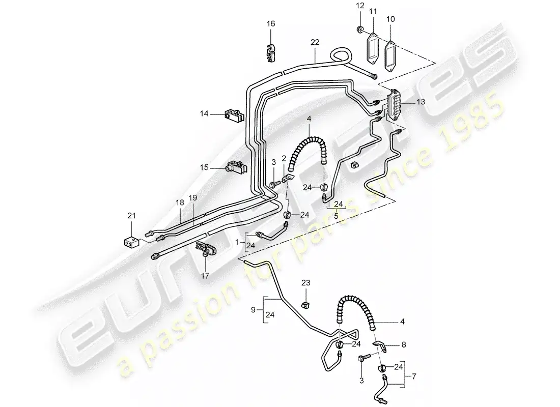porsche 2009 997-2 turbo / gt2 línea de freno diagrama de piezas