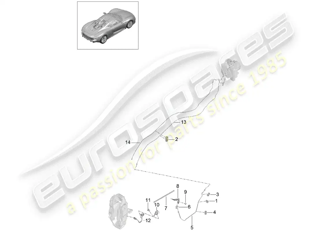 porsche 2015 (918 spyder) línea de freno diagrama de piezas
