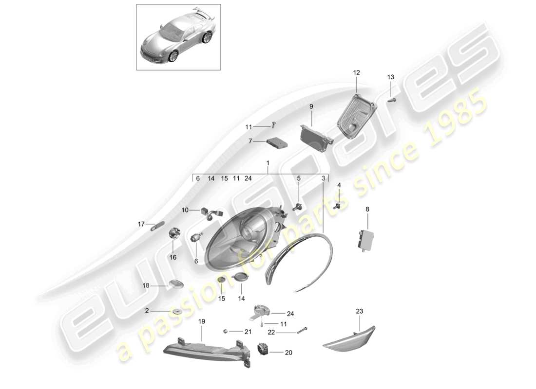 porsche 2021 (991-2 r/gt3/rs) faros faro adicional indicador de señal de giro luz de posición lateral repetidor de señal de giro d - mj 2018>> diagrama de piezas