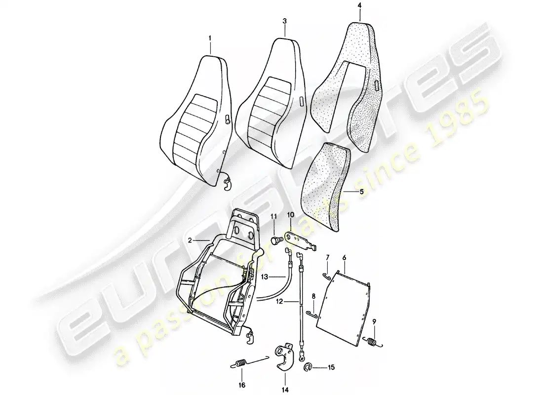 porsche 1982 (911) asiento deportivo - respaldo - piezas individuales - d >> - mj 1980 diagrama de piezas