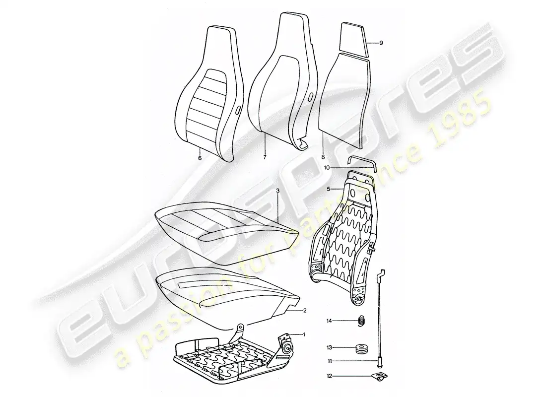 porsche 1977 (911 turbo) asiento delantero - piezas individuales diagrama de piezas