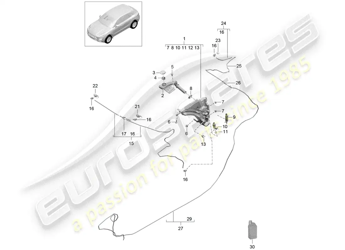 porsche 2016 (macan) windshield washer unit diagrama de piezas