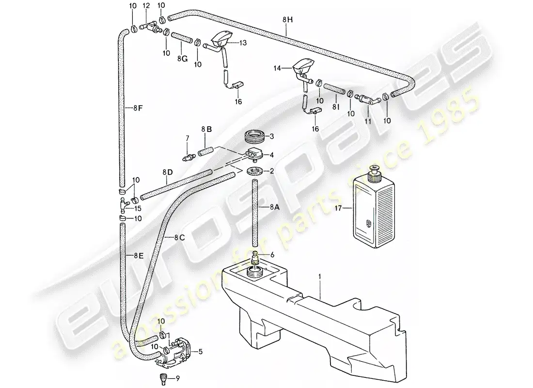 porsche 1988 (959) windshield washer unit diagrama de piezas