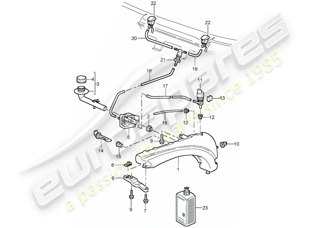 porsche 2002 (996 gt3) windshield washer unit diagrama de piezas