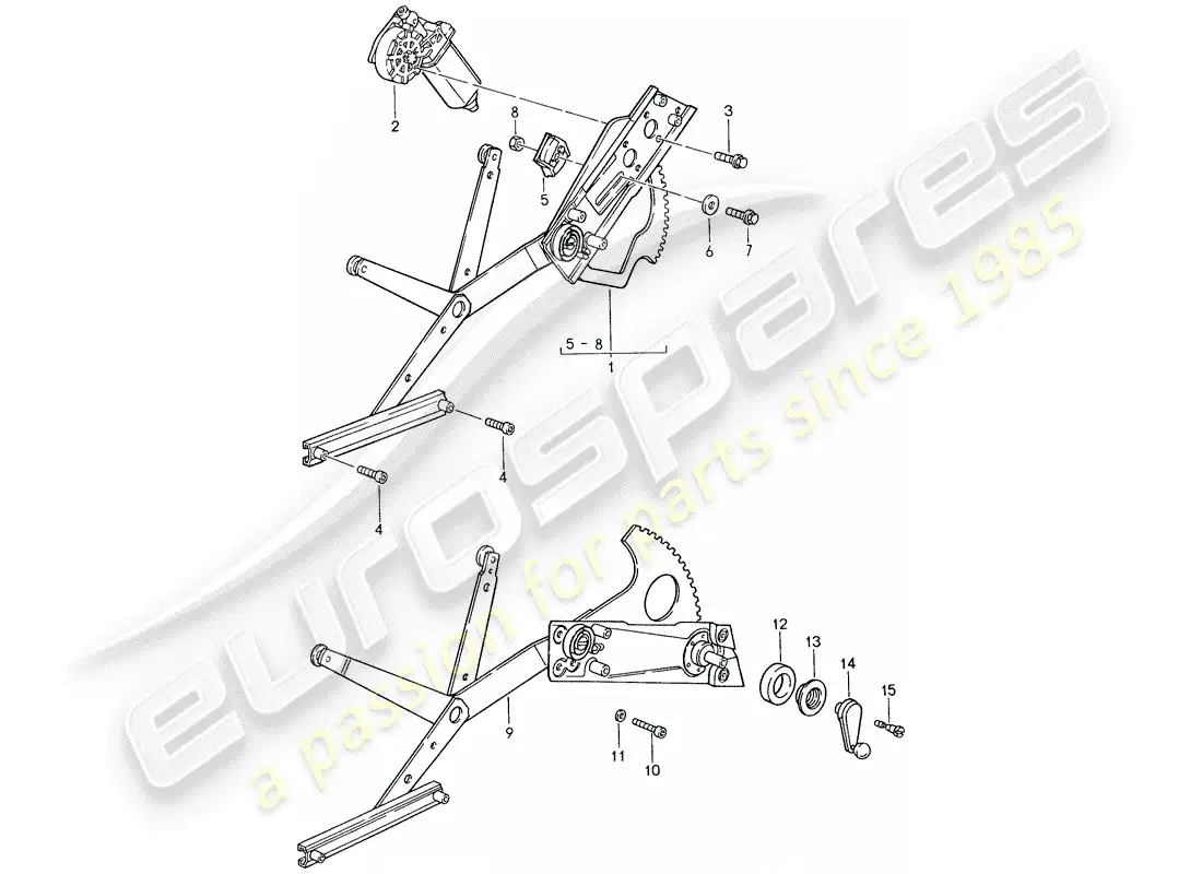 porsche 1987 (959) regulador de ventana diagrama de piezas