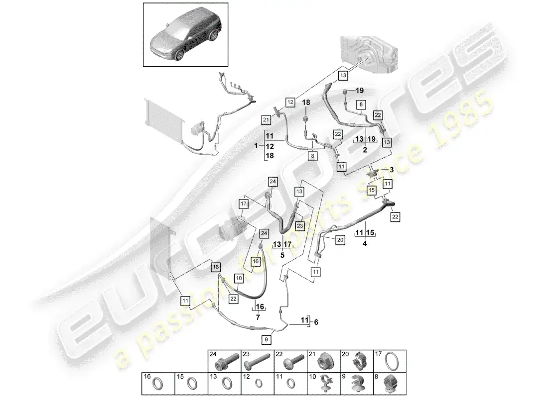 porsche 2020 (cayenne e3 9ya/9yb) aire acondicionado diagrama de piezas